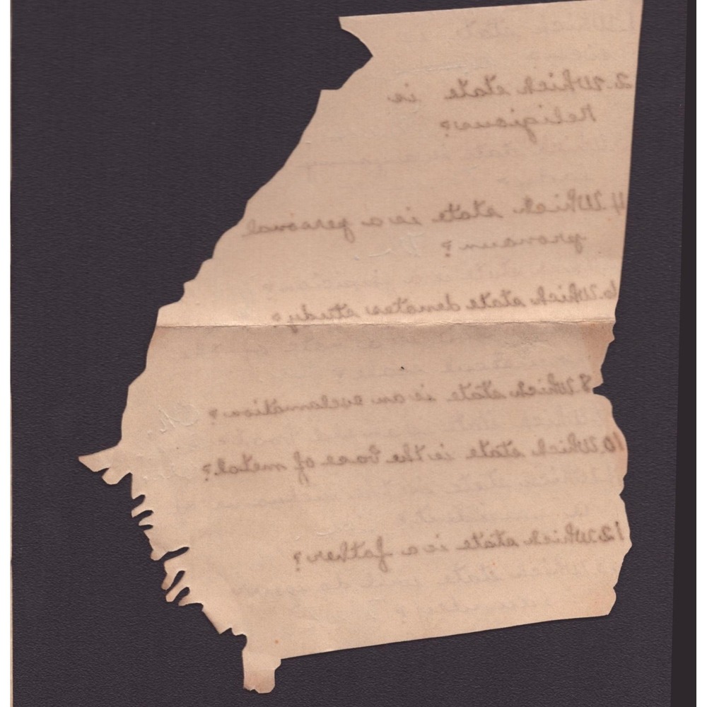 Vintage Georgia State Shape Handwritten Pun Riddle Contest Ephemera Flag Sticker - Picture 2 of 3